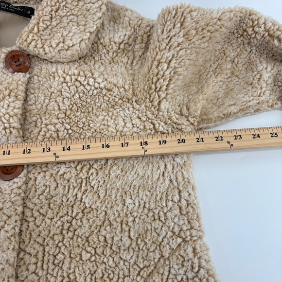 Knapp Studio Womens Medium Sherpa Fleece Teddy Coat Button Snap Front Collar Tan - Picture 4 of 9
